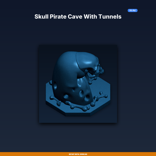 Skull Pirate Cave With Tunnels - 3D Printable STL File