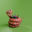 SERPENT_POT02.png Cartoon snake pencil holder - 3D printable desk stand
