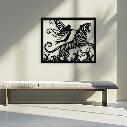 🧚 Fairy Riding Tiger Fantasy Wall Decor・ 3D File for 3D printing and ...