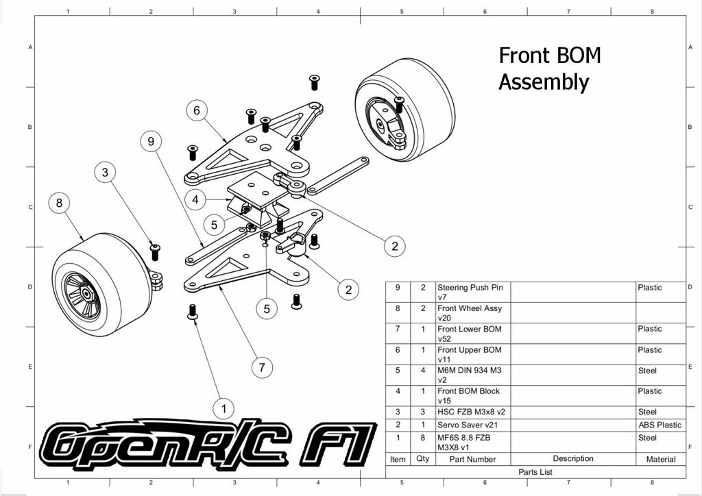 Front_BOM_Assembly.png Télécharger fichier STL gratuit Voiture OpenRC F1 - Voiture RC 1:10 • Modèle pour impression 3D, DanielNoree