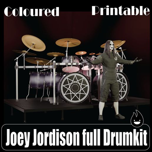 🥁 Joey Jordison high poly figure and full drum set printable 3D