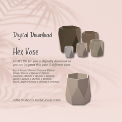 Cover-9.png Fichier STL Hex Vase Planter Pot 1 STL File - Digital Download -5 Sizes- Homeware, Minimalist Modern Design・Modèle pour imprimante 3D à télécharger