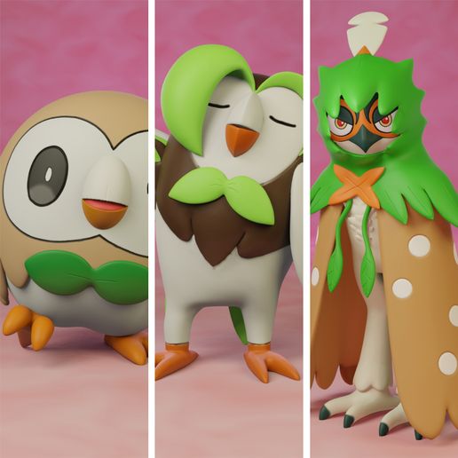 pokemon rowlet evolution pack STL File for Cults