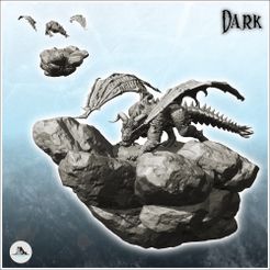 1-PREM.jpg STL-Datei Drache, der auf einem Felsen läuft, großer Schwanz mit Schuppen und Stacheln, Hörner auf dem Kopf (23) - Medieval Dark Chaos Animal Beast Undead Tabletop Terrain・3D-druckbare Vorlage zum herunterladen
