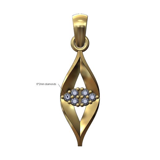 Tri-cluster-Mirored-Open-link-Leaf-pendant-00.jpg Треугольная подвеска с бриллиантовым кластером и шармом в виде витых листьев 3D печатная модель