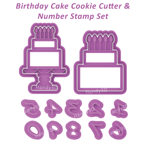 Birthday Cake Cookie Cutter & Number Stamp Set 3D model