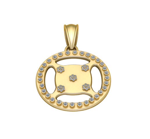 Diamond Floral Round Pendant 3D CAD Model – Luxury Frame Medallion