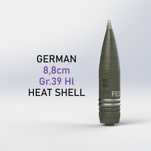 🐚 WW2 German 8.8cm Gr 39 Hl Anti-Tank HEAT Shell・ 3D File for 3D ...
