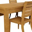 6.jpg Wooden Table & Chairs 3D Model