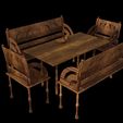 wooden-table-chairs-tableware-3d-model-obj.jpg Wooden Table Chairs Tableware