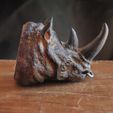 5.jpg Archivo STL Busto de cabeza de rinoceronte - con o sin cigarro・Objeto imprimible en 3D para descargar
