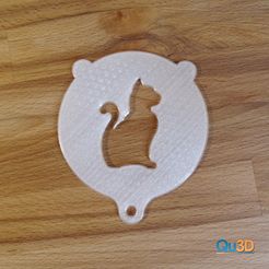 QU3D-00320-Schablone_Katze_Sitzend.jpg STL file Stencil for latte or cappuccino, motif: cat・3D print design to download