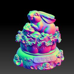 2023-01-03_212100.jpg STL file Prosperous Year of the Rabbit-Eight Directions Gathering Fortune Ornament 1・3D print model to download