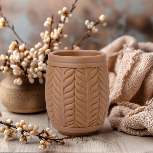 Cozy Cable Vase – Rustic Decor with Knit-Like Texture - 3D model önizlemesi