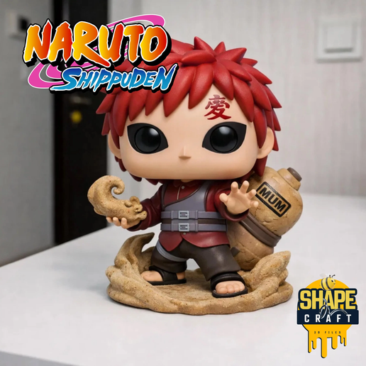 Gaara Funko Pop STL File - Naruto Chibi Desk Statue 3D Model - Anime Printable Fan Art Figure