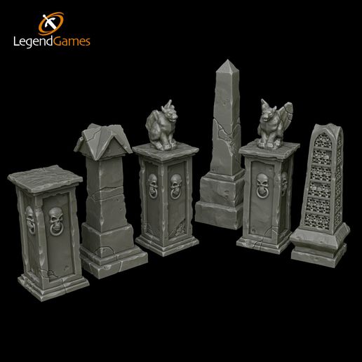 Gothic-Monuments-All-Thumbnail-V1.jpg STL file LegendGames Graveyard Grave Obelisk Marker Pack・3D printing template to download, LegendGames