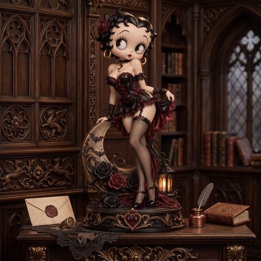 Gothic Betty Boop on Crescent Moon