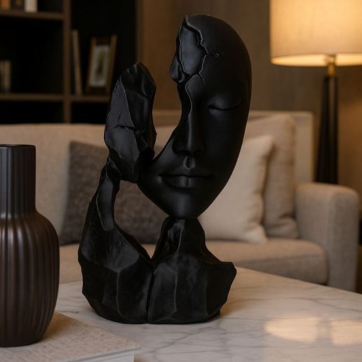 Fragmented Black Face Sculpture – Abstract Modern Art - 3D model önizlemesi