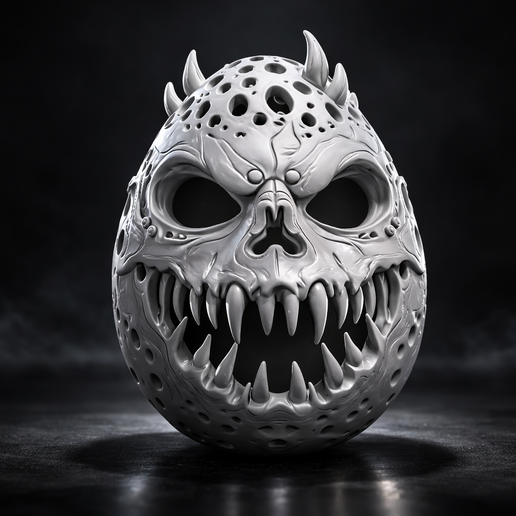 Easter Monster Egg Skull Mask 3D Print – Spooky Bunny Horror Decor – Gothic Egg Sculpture