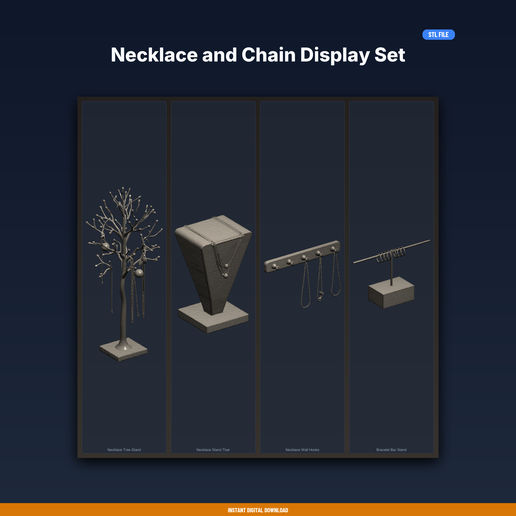 Necklace and Chain Display Set - 4-Model STL Bundle