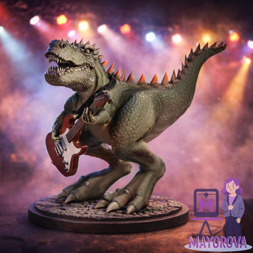🦖 T-Rex dinosaur with a guitar・ 3D File for 3D printing・Cults