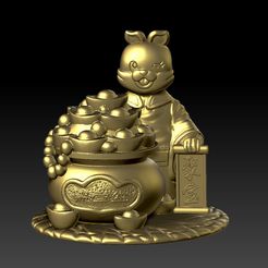2023-01-04_130358.jpg STL file Golden Rabbit Annunciation - Gathering Wealth Ornament 2・Design to download and 3D print