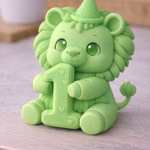 Cute Lion First Birthday STL – Number 1 Birthday Decor – Kawaii Animal Figurine – 3D Printable Party Decoration – Single Color STL