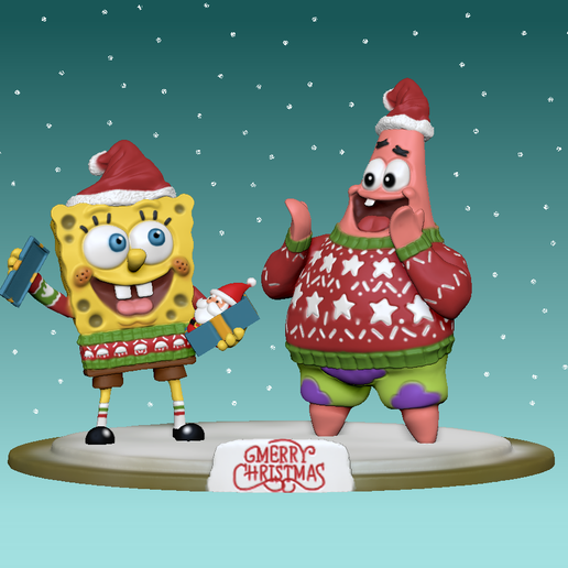 🟪 spongebob square pants and patrick star cute merry christmas