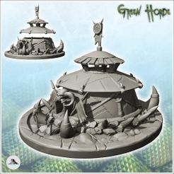 1-PREM.jpg STL file Circular chaos building with skull statue and shield flag (7) - Ork Green Horde Fantasy Beast Chaos Demon Ogre・3D print object to download