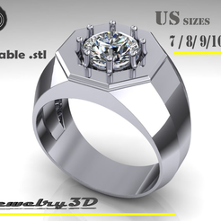cults134.png STL druckbarer Herrenring " 8 Gesichter und gem2ct"