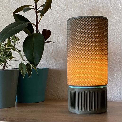 Customizable Textured Table Lamp - Woven Shade with Fluted Base and Swappable Color Accent Ring
