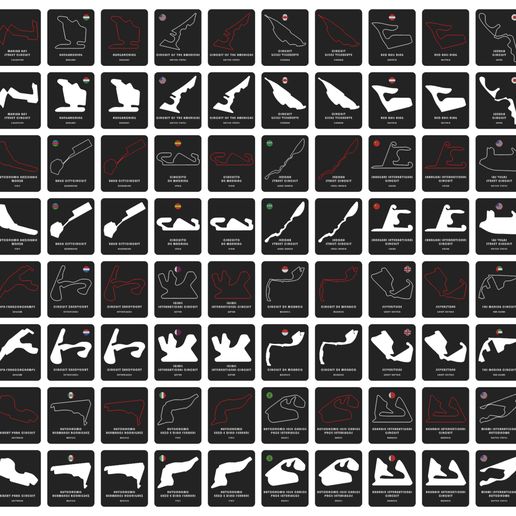 all-96-tracks.jpg Formula 1 Circuits | 3D Printable Display Models
