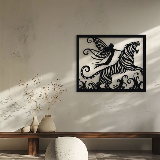 🧚 Fairy Riding Tiger Fantasy Wall Decor・ 3D File for 3D printing and ...