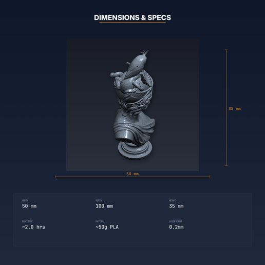 04_dimensions.png Busto de la diosa Atenea - Archivo STL imprimible en 3D