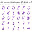 listing_preview_front_1.png 3D Alphabet KaushanScript Font Solid Beveled STL Files, 85 Printable Letters