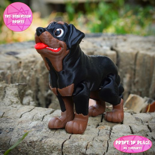 🐕 PRINT IN PLACE CUTE FLEXI ROTTWEILER DOG・ STL File for 3D printing・Cults