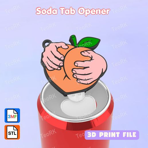 Soda Tab Opener hand holding peach  Keychain - STL 3MF pre-painted - Soda can Opener