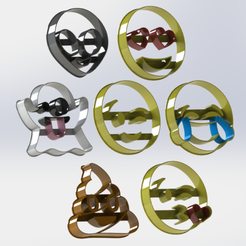 Group.png Archivo STL ¡Cortadores de galletas Emoji! Caca - Beso - Guiño - Ojos de corazón - Alien - Fantasma - Risa・Modelo imprimible en 3D para descargar