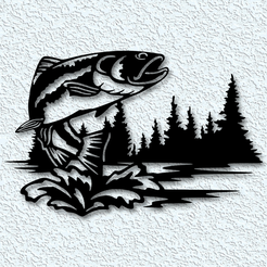 project_20230710_1804342-01.png Archivo STL Peces realistas saltando decoración de pared pescador arte de la pared 2d arte・Plan imprimible en 3D para descargar
