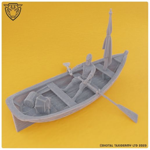 Fisherman in Wooden Rowing Boat STL - 28mm-32mm Tabletop Vessel Miniature  Rowing Boat & Fisherman