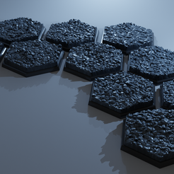 ovw.png STL file 10x 35x30mm hex bases with gravel ground (+ toppers, battletech etc.)・3D print design to download