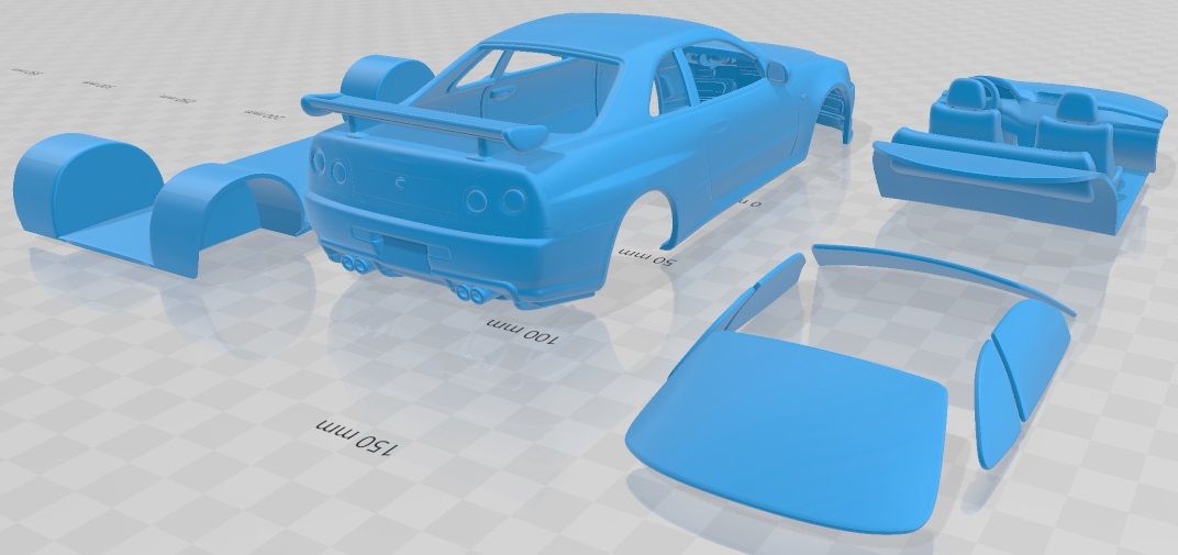 Nissan-Skyline-R34-GT-R-Coupe-1999-Cristales-Separados-5.jpg 3D file Nissan Skyline R34 GT-R Coupe 1999 Printable Car・Design to download and 3D print, hora80