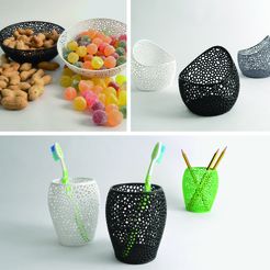 Voronoi-holders-pack.jpg Free STL file Voronoi house decoration pack: toothbrush holder, candy holder and coin holder・3D print design to download