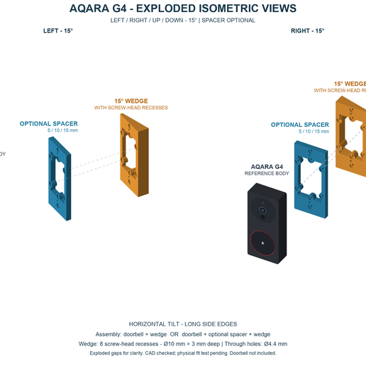 Aqara G4 Mounting Kit - 15° Angle Wedges + Optional 5/10/15mm Spacers | Commercial STL