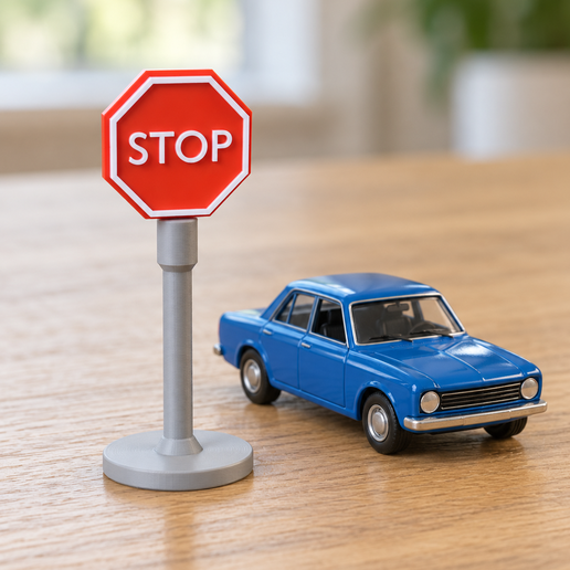Toy Stop Sign for 1:64 Toy Cars - Snap-Fit, Two-Color, No AMS