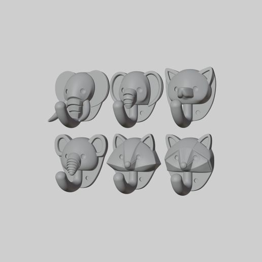 3D Printable Wall Hooks with Cute Animal Faces – Ideal for Keys, Bags, Coats