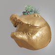 croc-cartoon-3-wall-planter.png Crocodile head cartoon planter pot flower vase STL 3d print