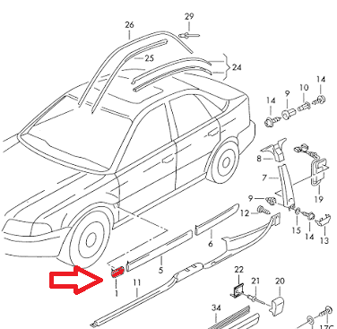 A u d i A4/S4/RS4 B5 trim strip fender 8D0853974B