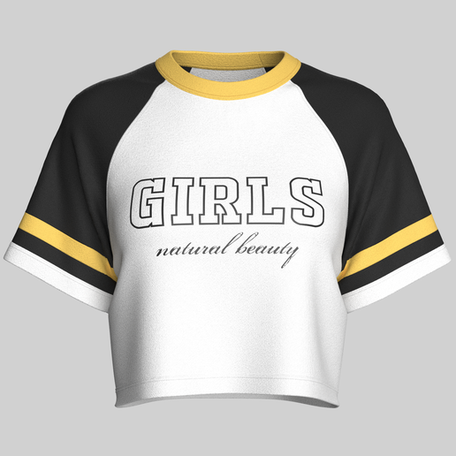 Girls Printed Raglan Crop Top | Marvelous / Clo3d / obj / fbx