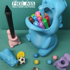 1.jpg Fichier 3D porte-stylo hippo mignon・Objet imprimable en 3D à télécharger, FlexiAss